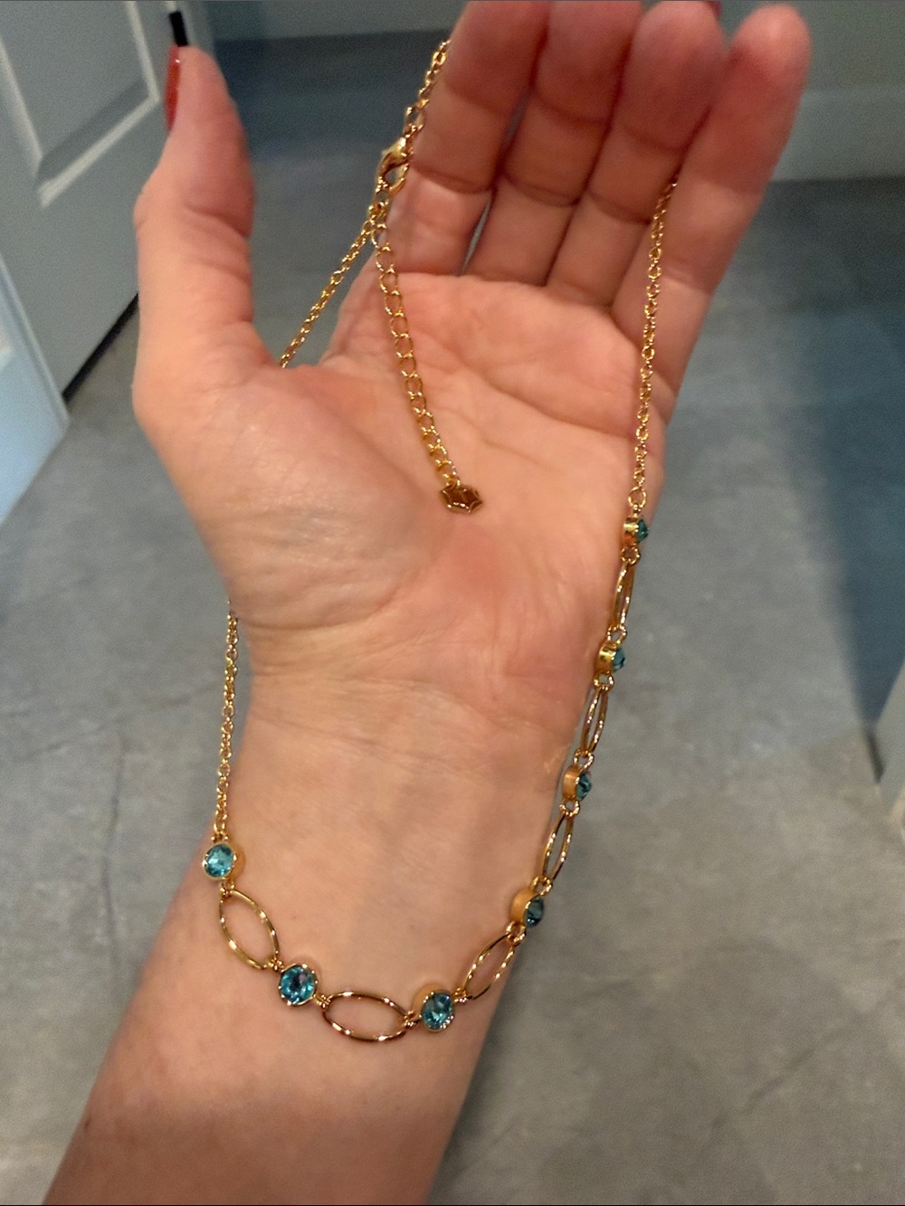 Touchstone Crystal Gold Necklace with Teal Gem Accents - Women Jewelry